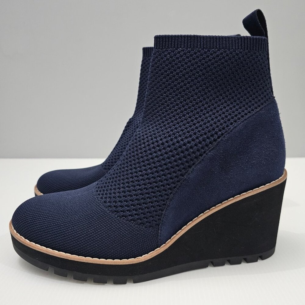 Eileen Fisher Navy Knit Wedge Ankle Booties